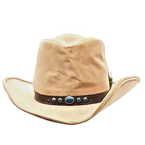 Cowboy Hat Bailey U-Rollit Western Tan Sz. 7 3/8 Blue Stones & Feather Band USA